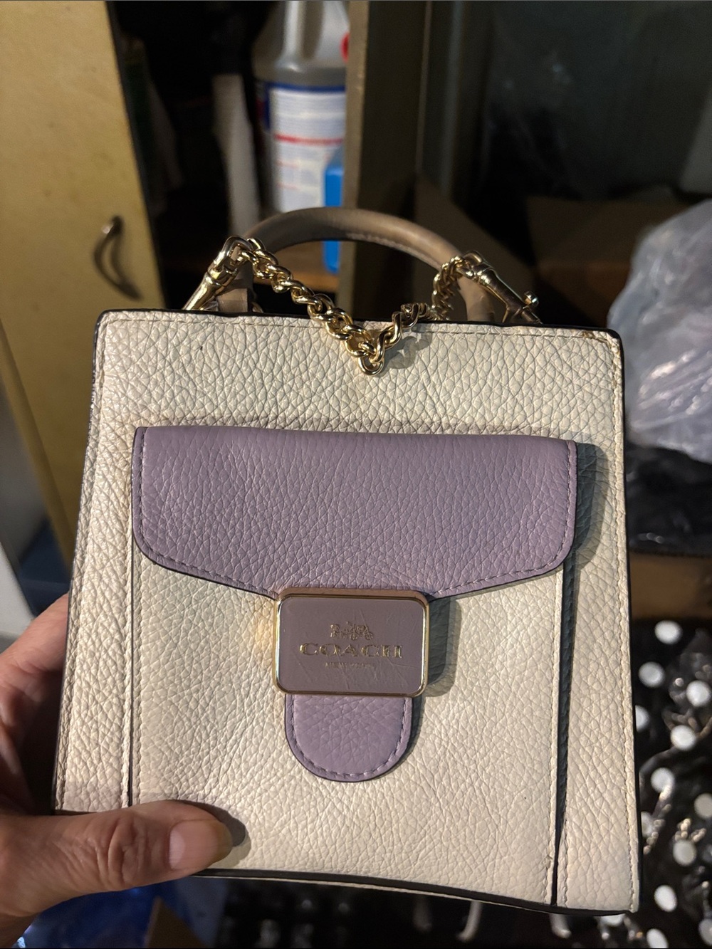 Women’s Two-Tone Mini Satchel Bag in White & Lavender
